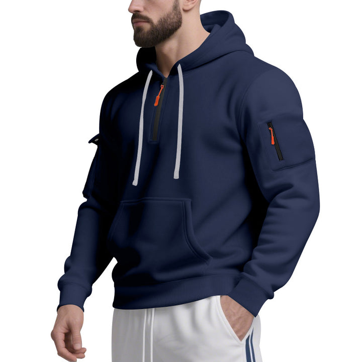 Herren Funktions-Hoodie mit halbem Reißverschluss und praktischen Taschen Aliams