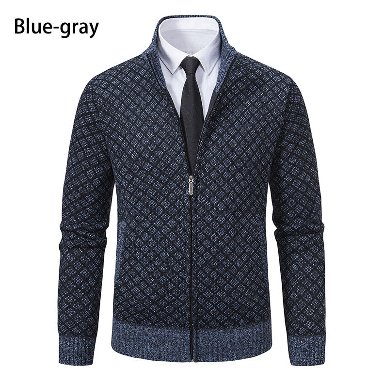 Herren Strickjacke mit Reißverschluss und modernem Rautenmuster Aliams