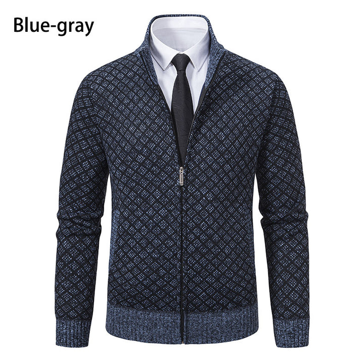 Herren Strickjacke mit Reißverschluss und modernem Rautenmuster Aliams