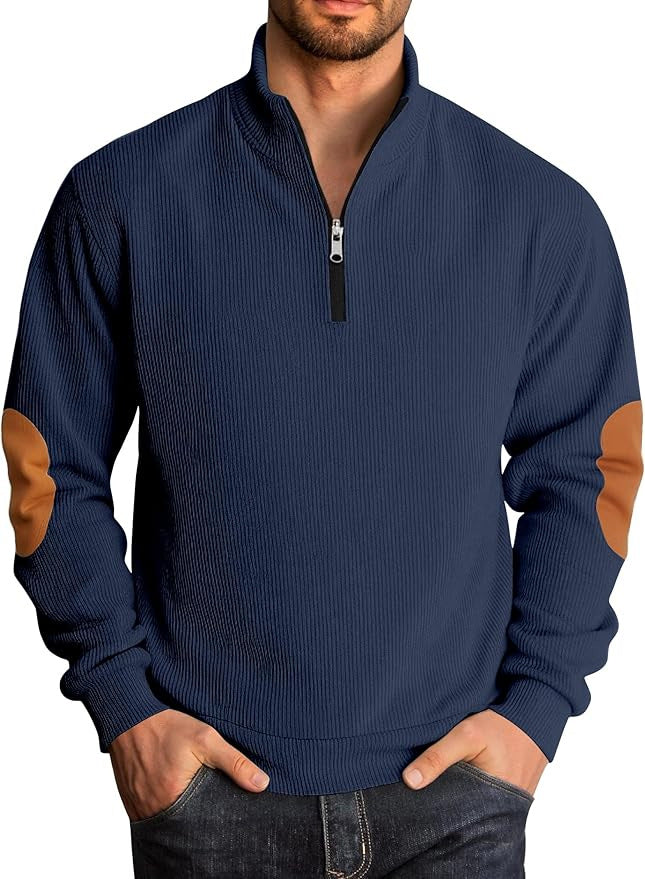 Herren Strickpullover mit modischem Stehkragen und kontrastrierenden Ellenbogenpatches Aliams