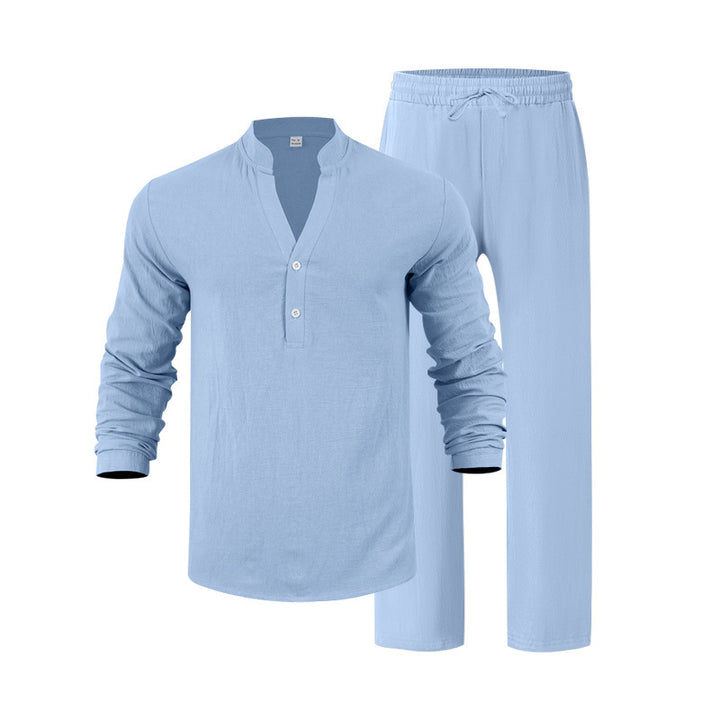 Herren komfortables Homewear-Set mit eleganter Knopfleiste und langen Hosen Aliams