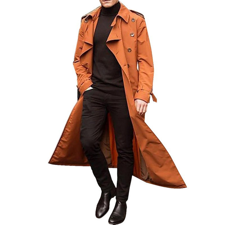 Herren eleganter Trenchcoat mit tiefem Revers und verdeckten Knöpfen Aliams
