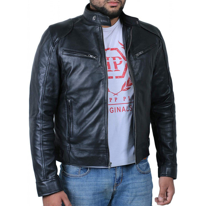 Herren hochwertige Biker-Lederjacke Aliams