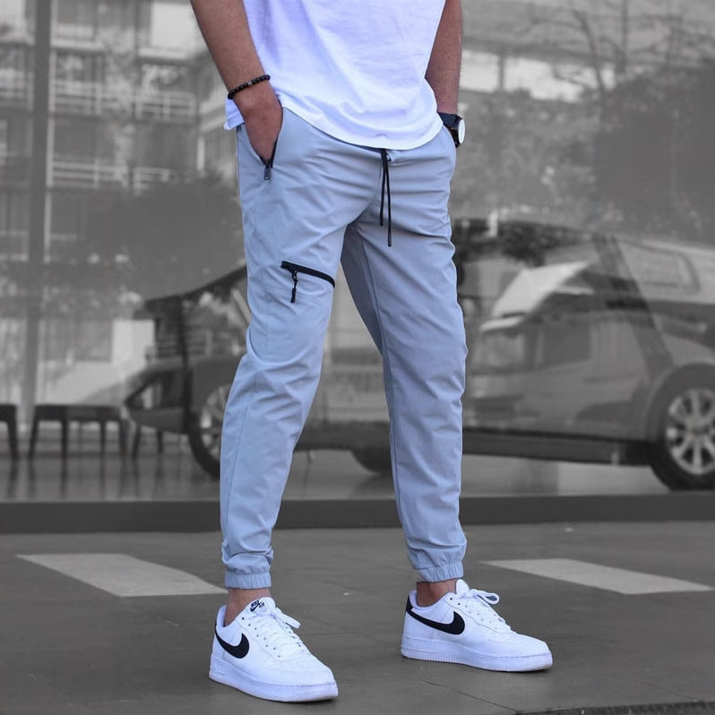 Herren Sportliche Anzughose mit elastischem Taillenbund und seitlichen Reißverschlusstaschen Aliams