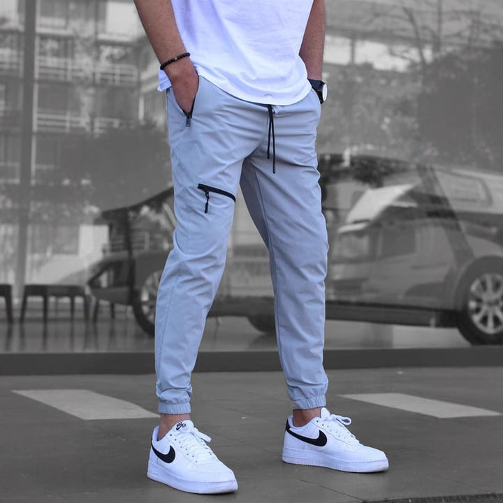 Herren Sportliche Anzughose mit elastischem Taillenbund und seitlichen Reißverschlusstaschen Aliams