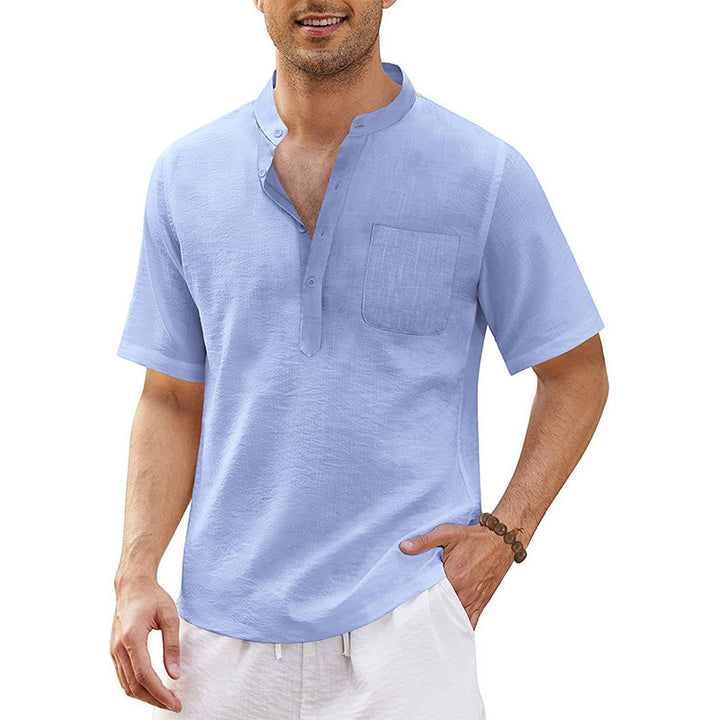 Herren hochwertiges Kurzarm-Henley-Shirt mit praktischer Brusttasche Aliams