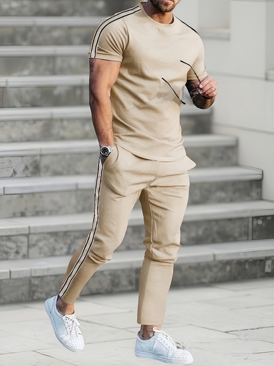 Herren Sportliches Trikot und Jogginghose-Set mit seitlichen Details Aliams