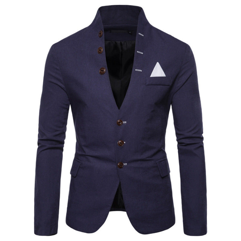 Herren eleganter Blazer mit modernem Stehkragen und ausgefallenen Knopfdetails Aliams