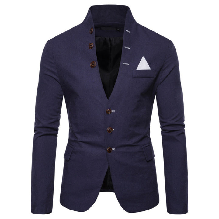 Herren eleganter Blazer mit modernem Stehkragen und ausgefallenen Knopfdetails Aliams