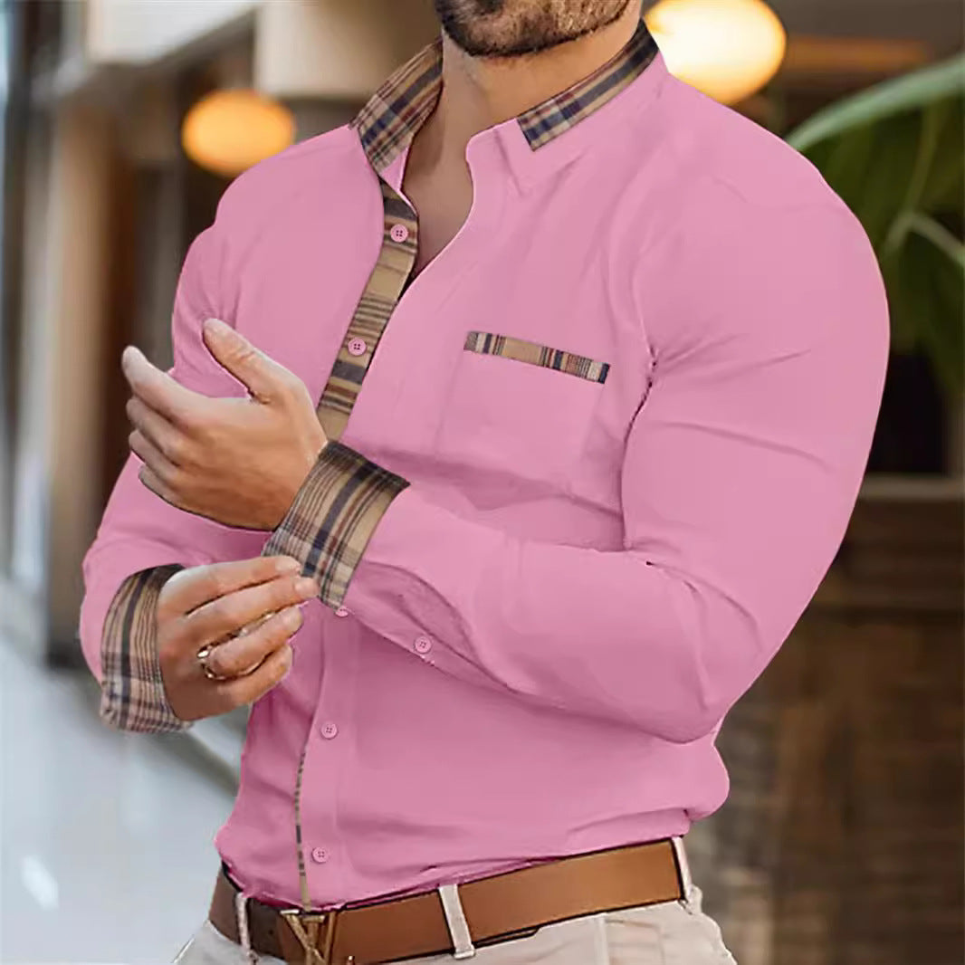 Herren Elegantes Kurzarmhemd mit kontrastierendem Kragen und Brusttasche Aliams