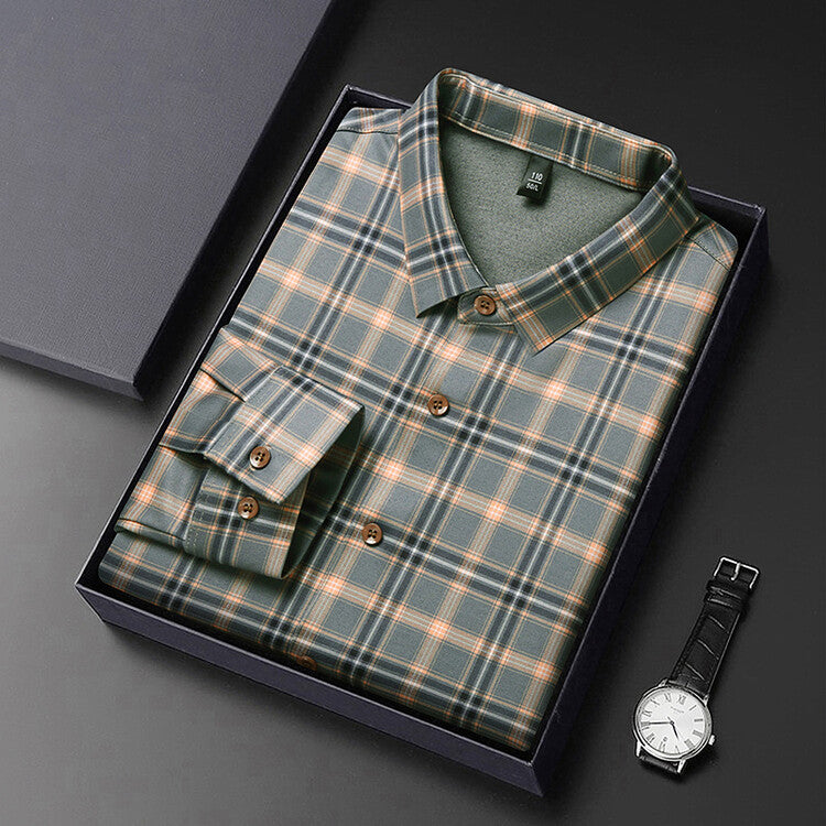 Herren kariertes Langarmhemd aus atmungsaktiver Baumwolle Aliams