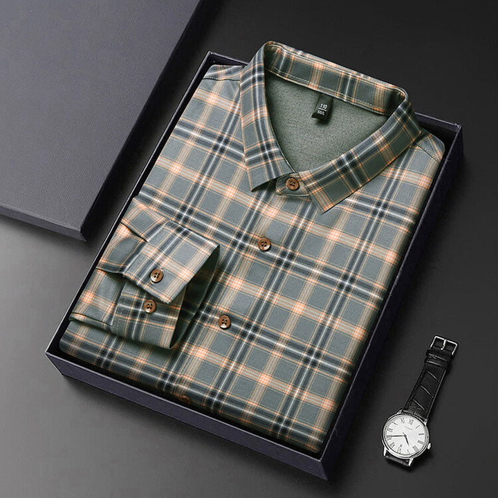 Herren kariertes Langarmhemd aus atmungsaktiver Baumwolle Aliams