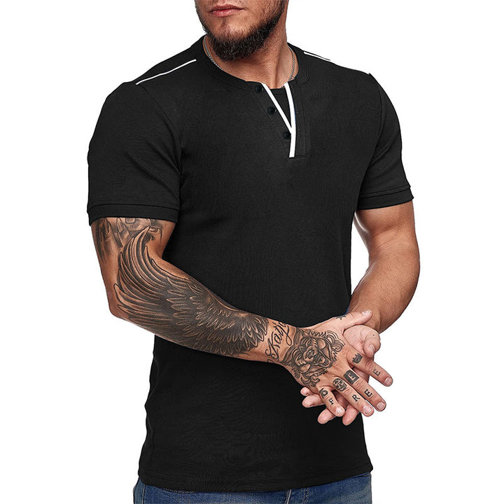 Herren Kurzarm Hemd mit modischem Henley-Ausschnitt und strukturiertem Design Aliams