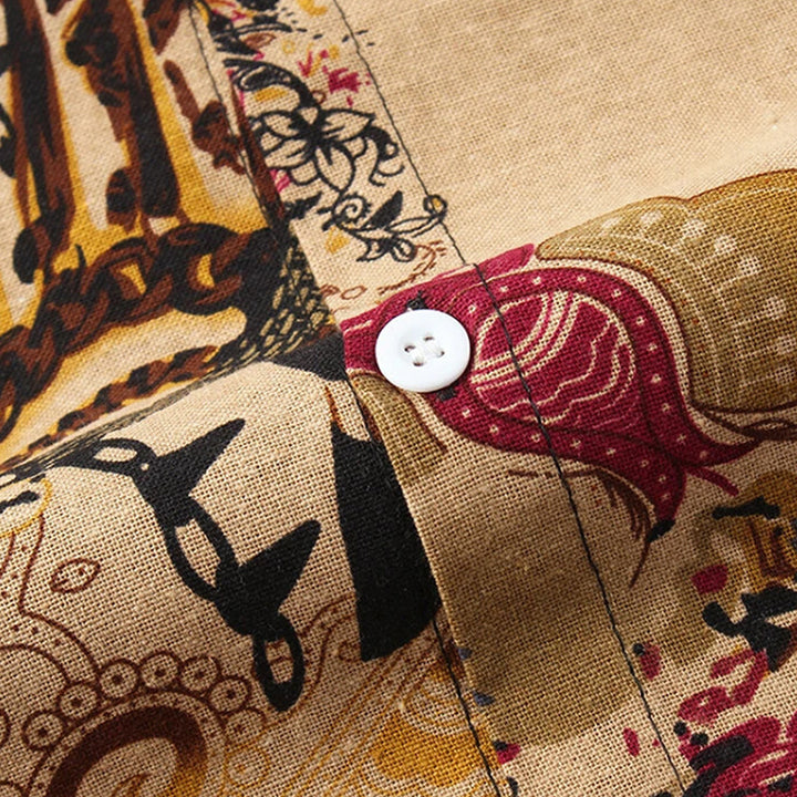 Herren Kurzarm-Hemd mit aufwendigem Hintergrunddruck und klassischem Kragen Aliams