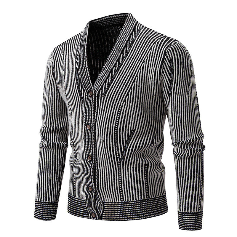 Herren elegante Strickjacke mit V-Ausschnitt und feinem Kabelmuster Aliams