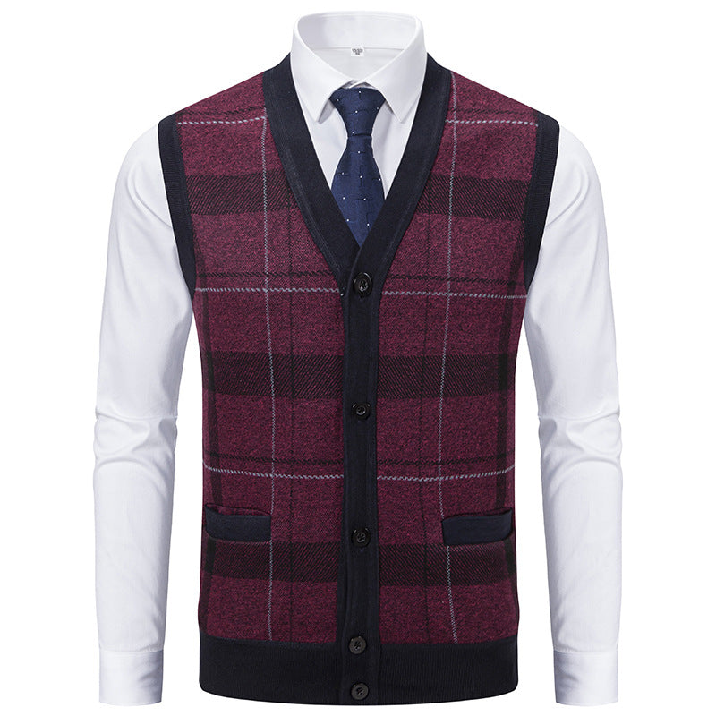 Herren elegante Strickjacke mit modernem Karomuster Aliams