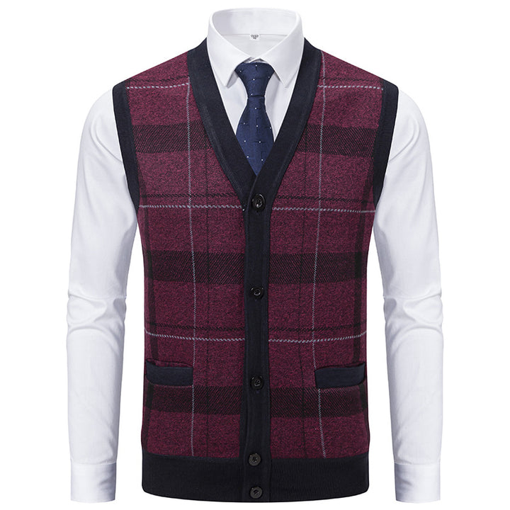 Herren elegante Strickjacke mit modernem Karomuster Aliams