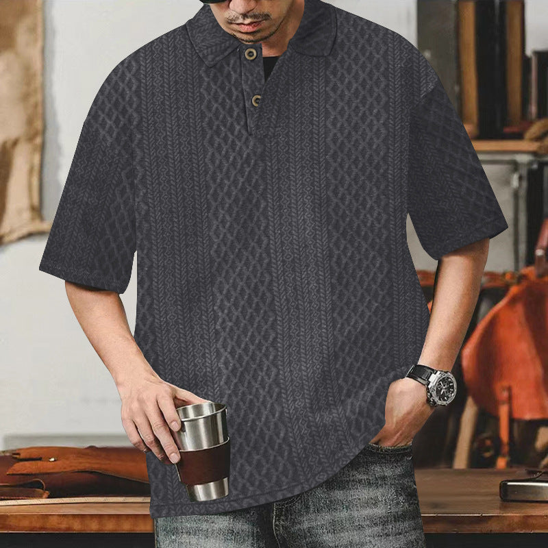 Herren Kurzarm-Hemd mit strukturiertem Design und modischer Knopfleiste Aliams