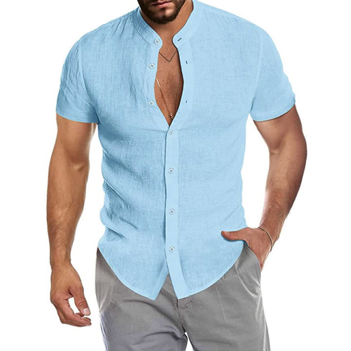 Herren Kurzarm Hemd mit elegantem Stehkragen und Knopfdetails Aliams