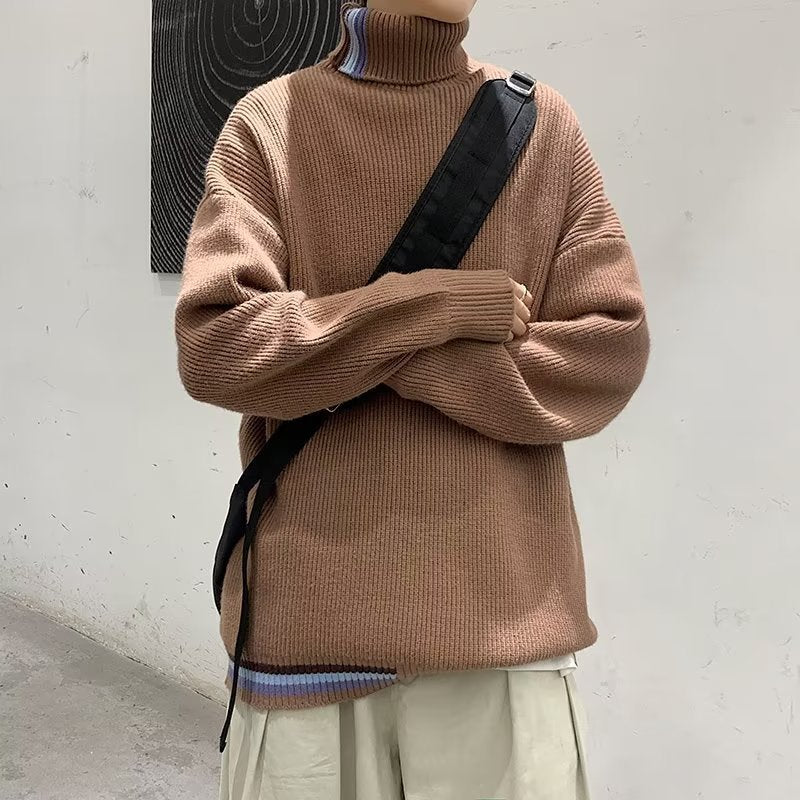 Herren Strickpullover mit hohem Kragen und modernen Rippendetails Aliams