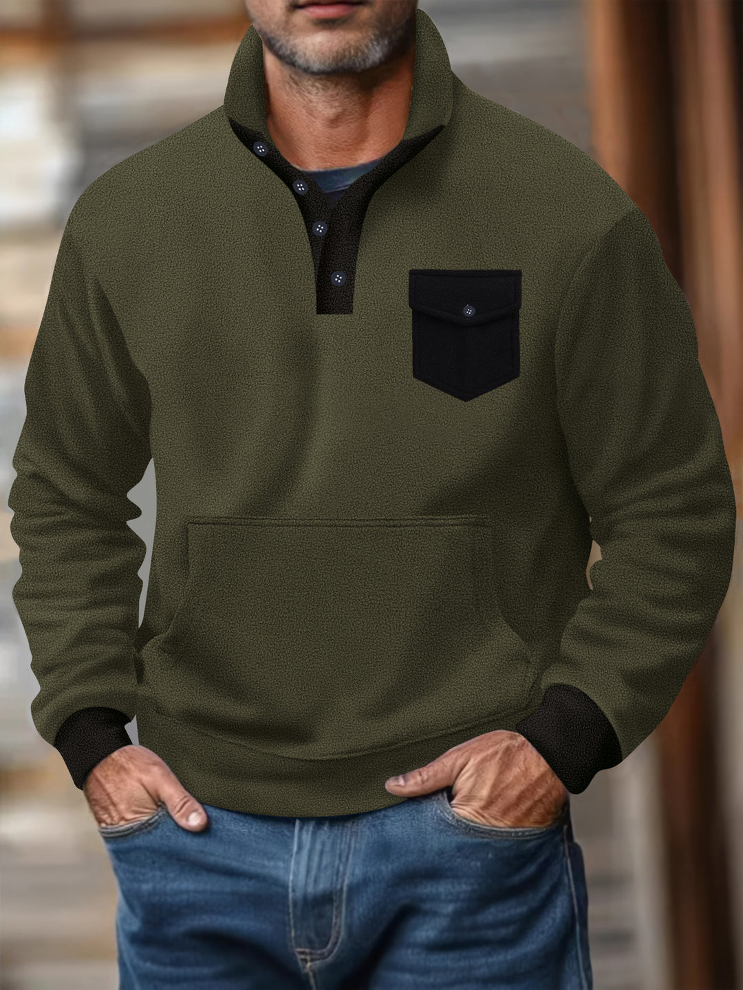 Herren Kapuzenpullover mit modernem Kragen und praktischer Tasche Aliams