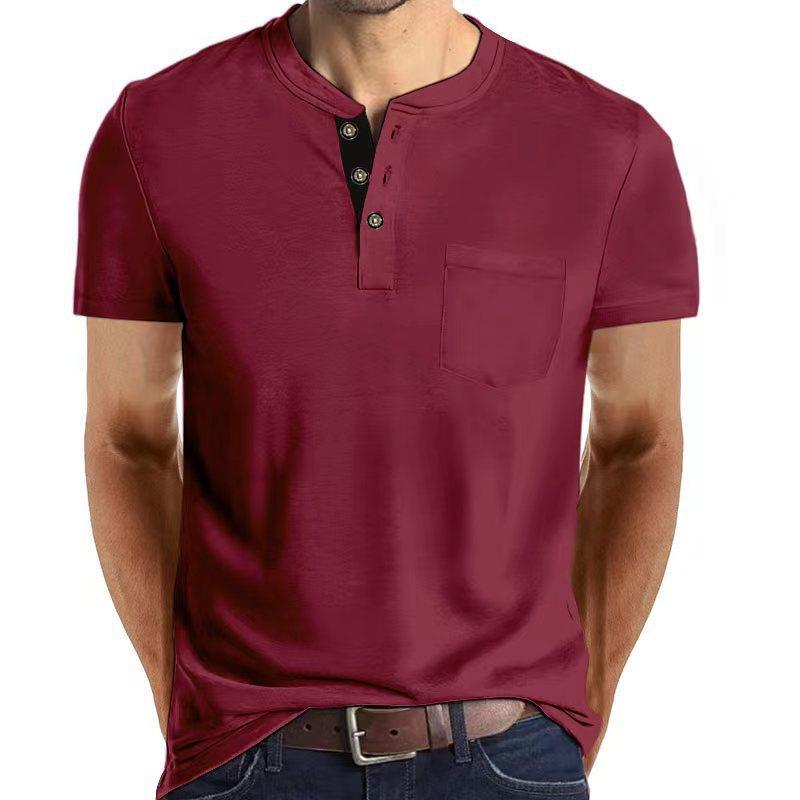 Herren Kurzarm Henley-Shirt mit praktischem Knopfleisten-Design und Brusttasche Aliams