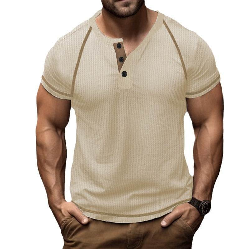 Herren Kurzarm-Henley-T-Shirt mit strukturierter Oberfläche und praktischer Knopfleiste Aliams