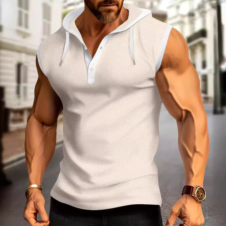 Herren ärmelloses Poloshirt mit Kapuze und modernem Strukturdesign Aliams