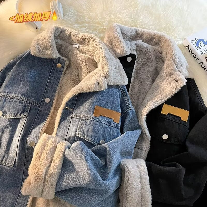 Damen gefütterte Denimjacke mit stylischem Kragen und praktischen Taschen Aliams