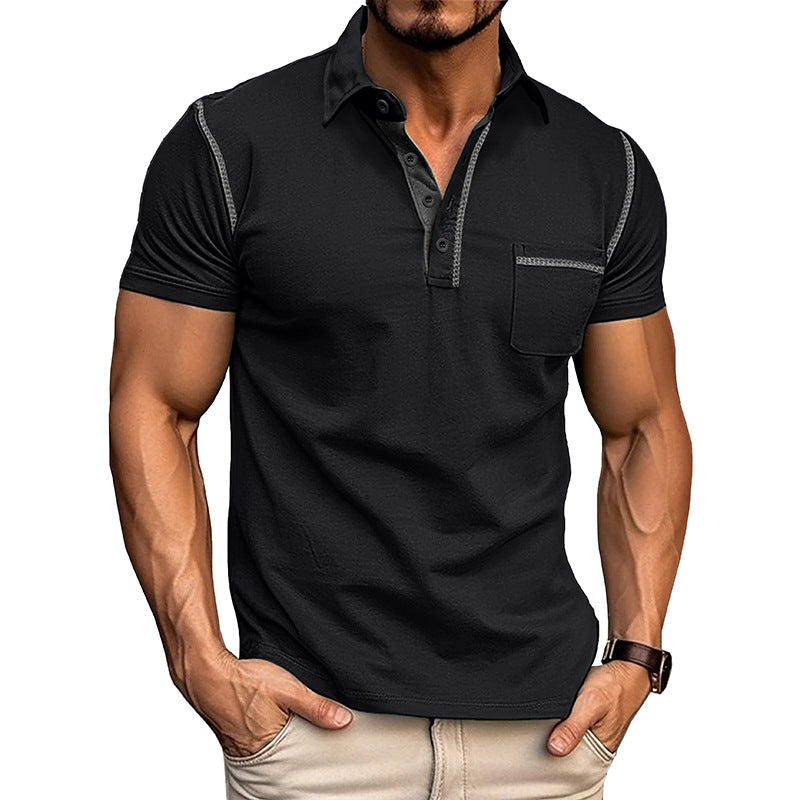 Herren Kurzarm-Hemd mit modischem Henley-Ausschnitt und Brusttasche Aliams