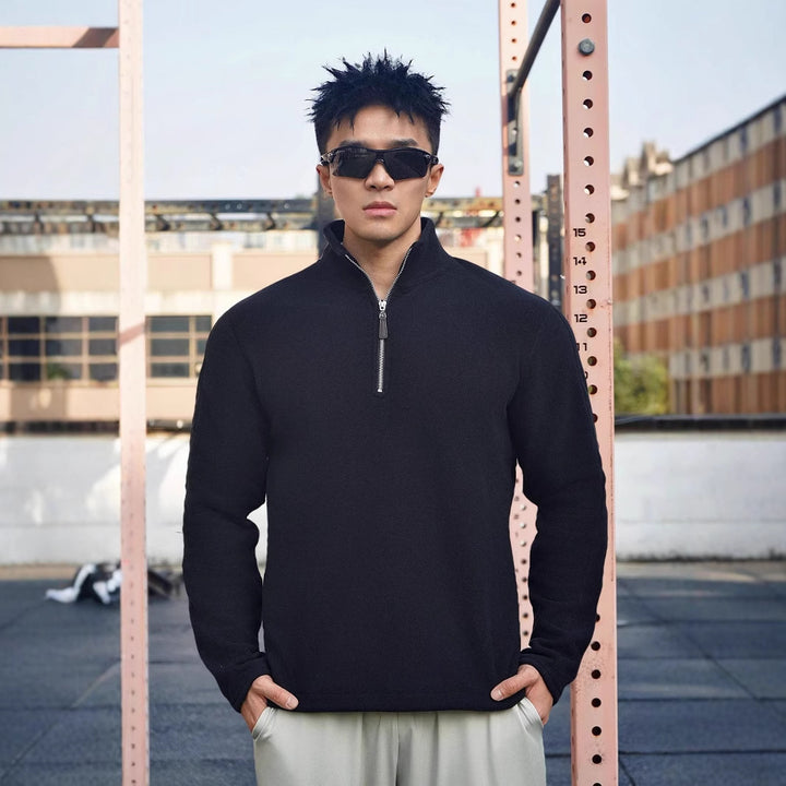 Herren Fleece-Pullover mit modernem Stehkragen und attraktiven Reißverschlussdetails Aliams