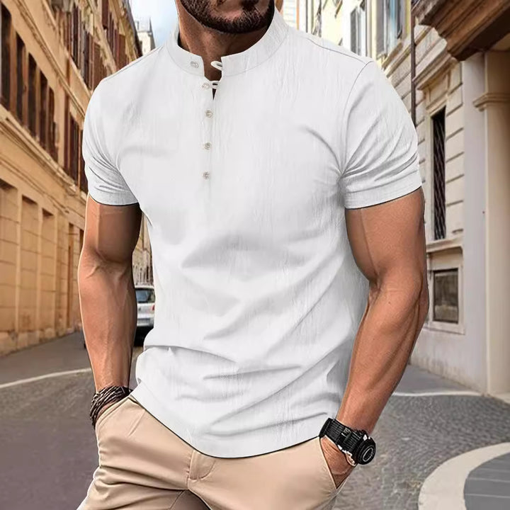 Herren Kurzarm Hemd mit Stehkragen und eleganten Knöpfen Aliams