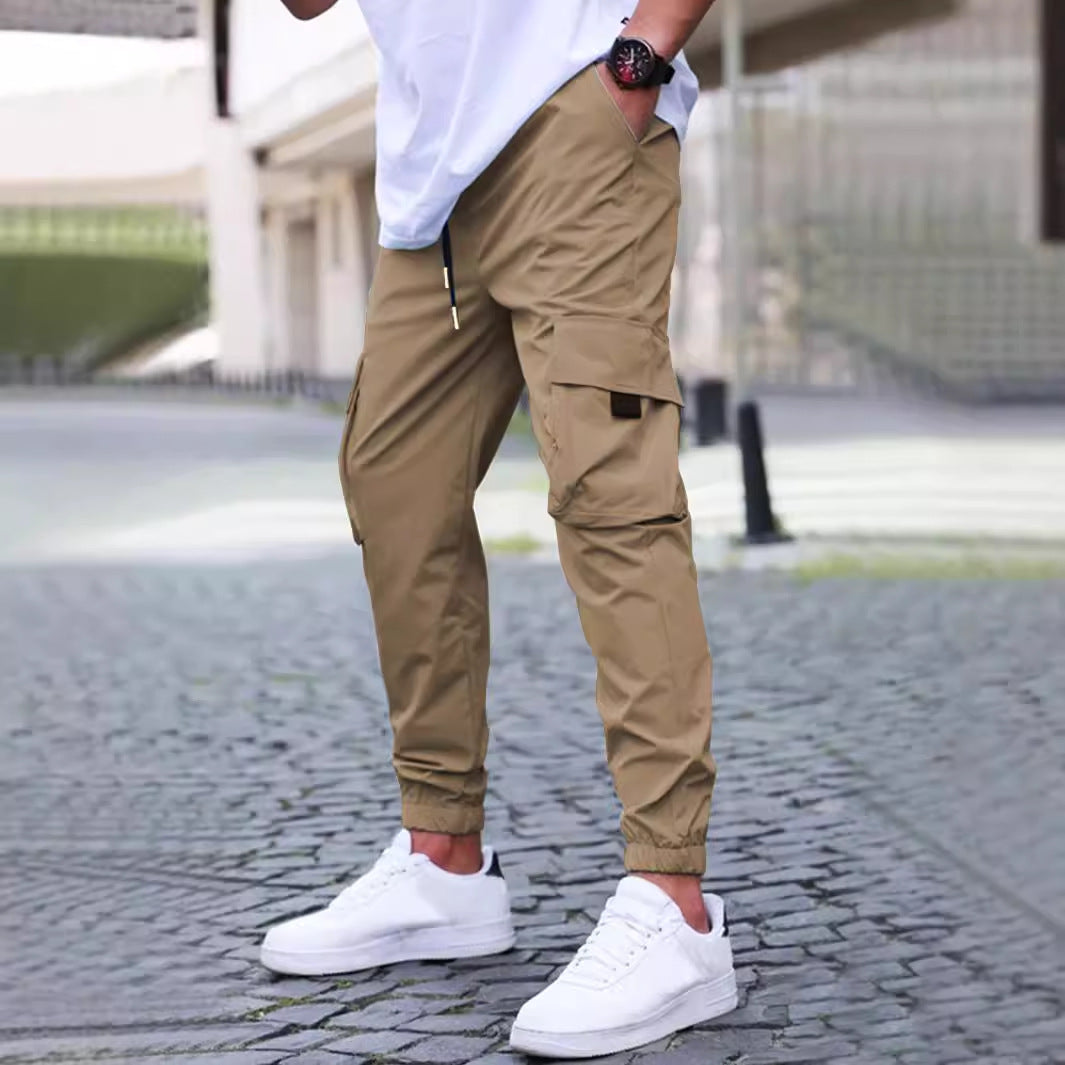 Herren vielseitige Cargo-Hose mit elastischem Bund und praktischen Reißverschlusstaschen Aliams