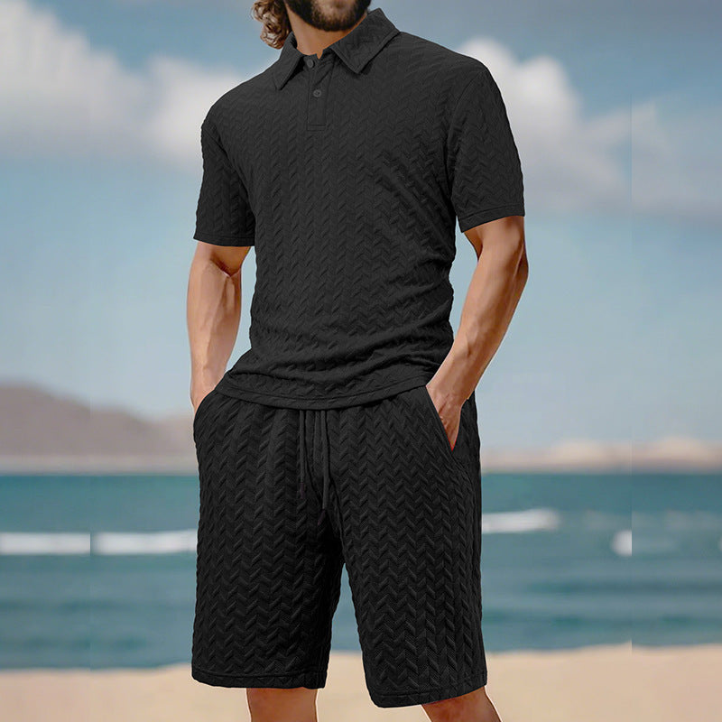 Herren elegantes Sport-Set mit strukturierter Oberfläche und bequemem Kurzarm-Polo Aliams