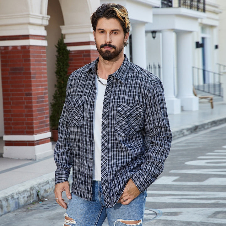 Herren Karierte Arbeitshemd mit aufgesetzten Taschen Aliams