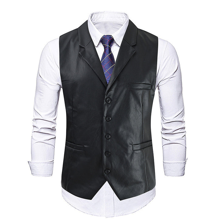 Herren elegante Kunstlederweste Aliams