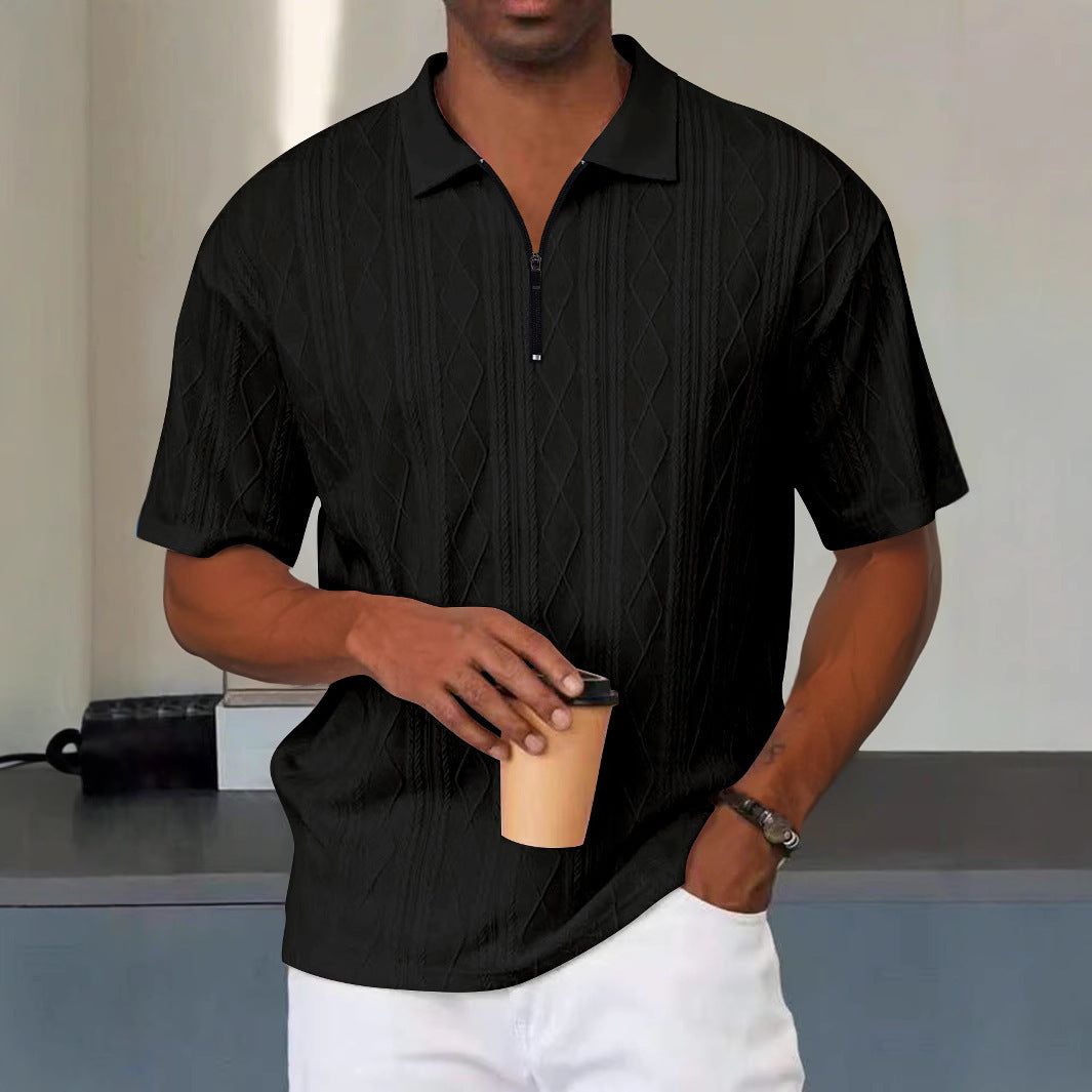 Herren Kurzarm-Polohemd mit modernem Strukturmuster und praktischen Reißverschluss Aliams