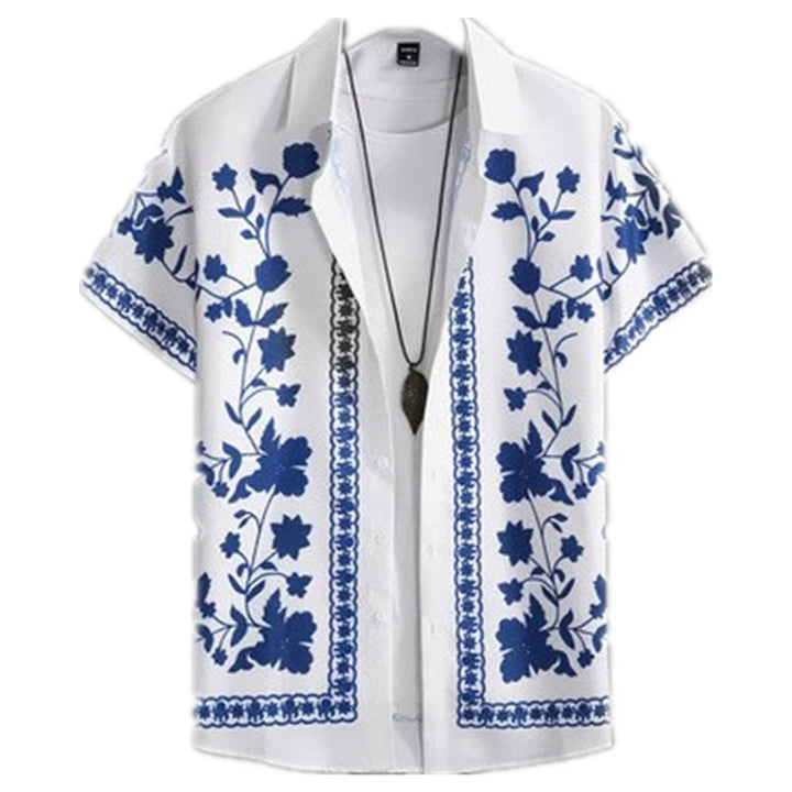 Herren Freizeithemd mit floralem Stickdesign und kurzärmeliger Passform Aliams