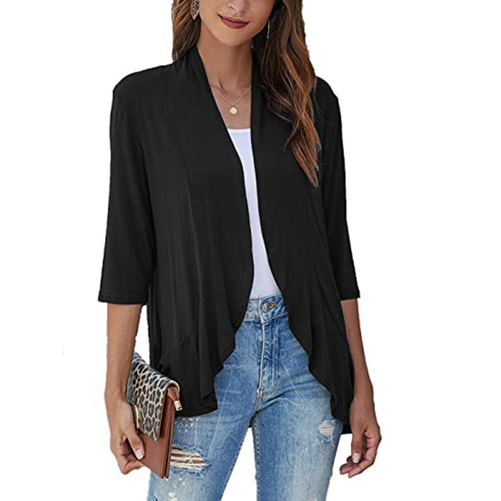 Damen Leichte Chiffonjacke mit Offenen Fronten und 3/4-Ärmeln Aliams