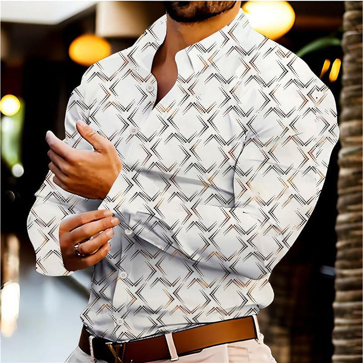Herren elegantes Langarmhemd mit modernem Muster und atmungsaktiver Oberfläche Aliams