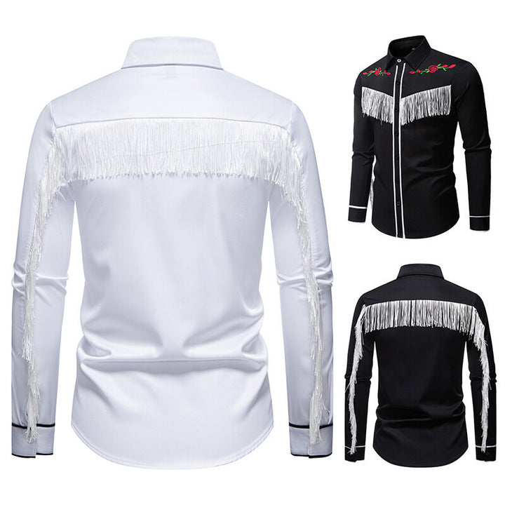 Herren elegante Westernbluse mit Fransen und bestickten Motiven Aliams