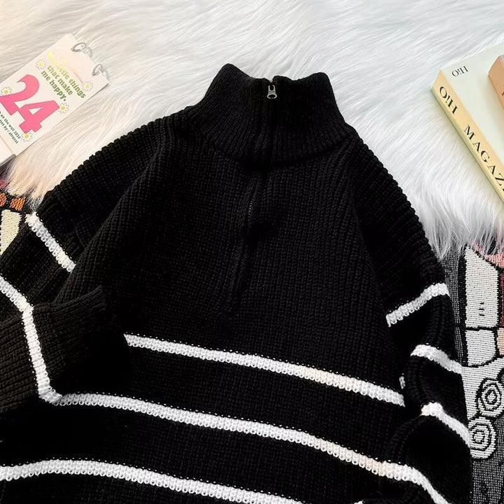 Herren Grobstrickpullover mit hohem Kragen und praktischem Reißverschluss Aliams