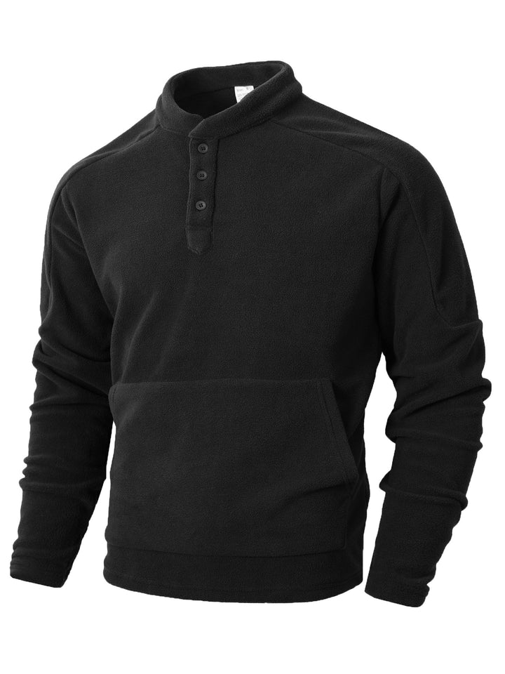 Herren Fleece-Pullover mit modischem Stehkragen und praktischen Knopfdetails Aliams