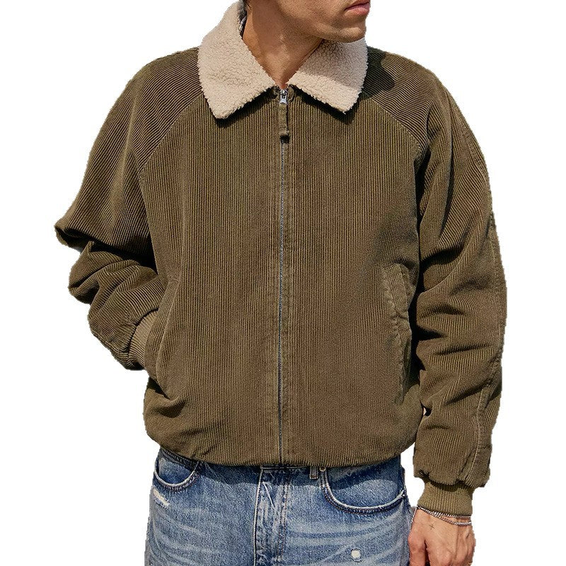 Herren stylische Cordjacke mit abnehmbarem Sherpa-Kragen Aliams