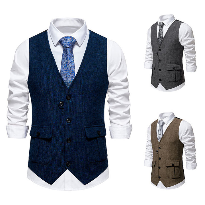 Herren elegante Weste im Herringbone-Design mit praktischen Taschen Aliams