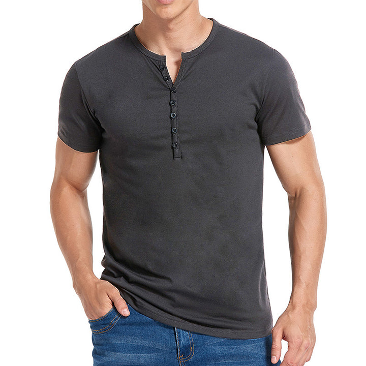 Herren Kurzarm-Henley-Shirt mit stilvollem Knopfverschluss Aliams