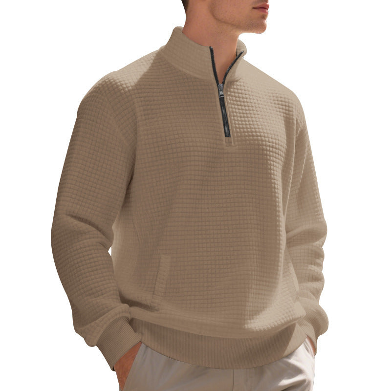 Herren eleganter Fleece-Pullover mit halbem Reißverschluss und strukturiertem Design Aliams