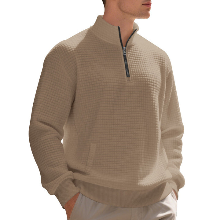 Herren eleganter Fleece-Pullover mit halbem Reißverschluss und strukturiertem Design Aliams