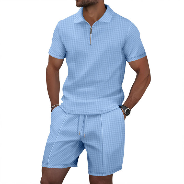 Herren sportliches Kurzarm-Poloshirt und Shorts-Set mit Reißverschluss Aliams