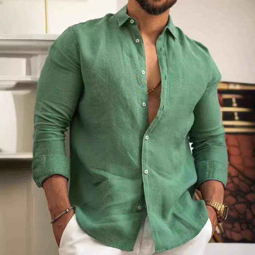 Herren elegantes Leinenhemd mit moderner Knopfleiste Aliams